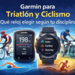 Garmin para triatlón y ciclismo con reloj GPS y ciclocomputador mostrando datos de potencia y modo triatlón
